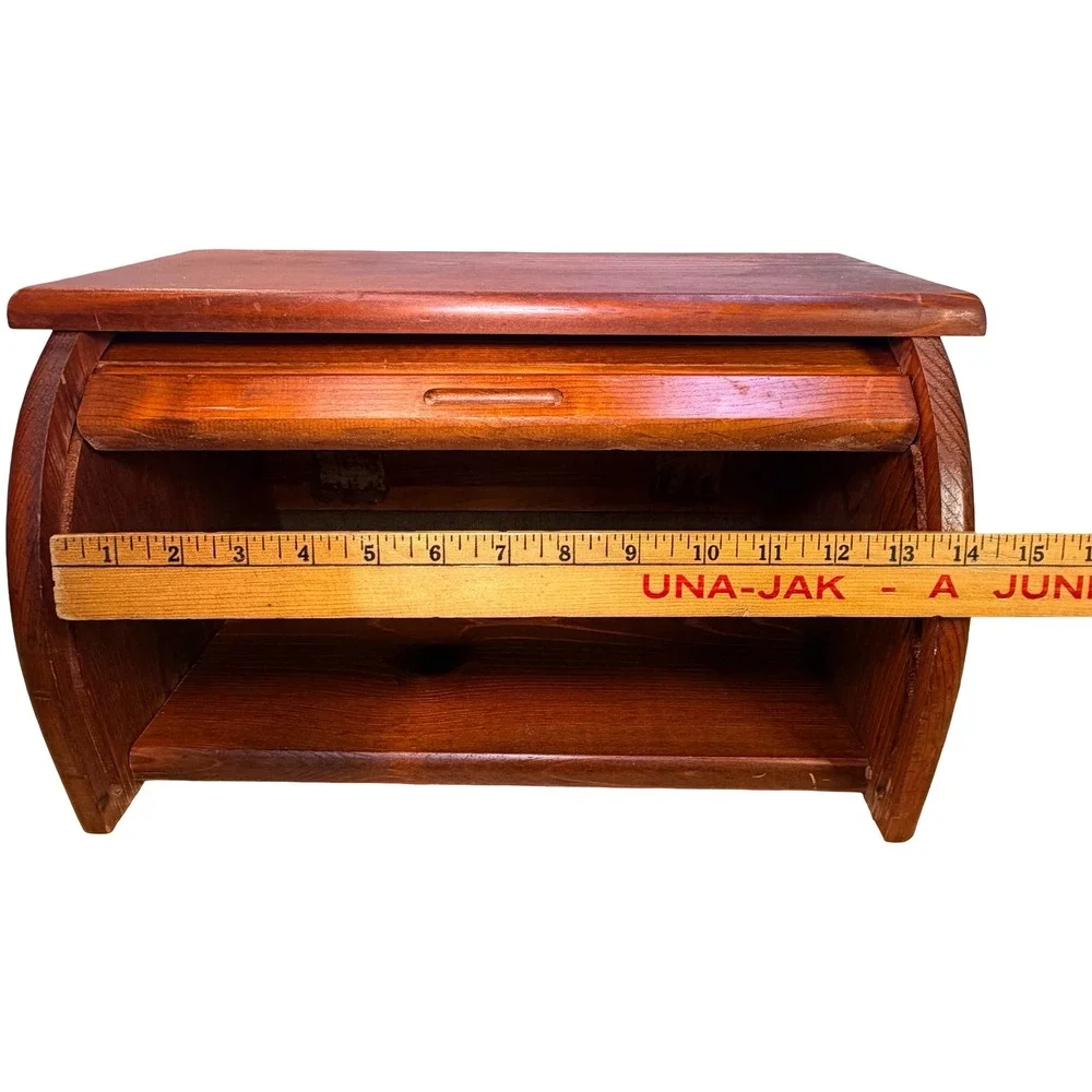 Vintage Wooden Roll Top Bread Box Kitchen Counter Storage Farmhouse Brown MCM